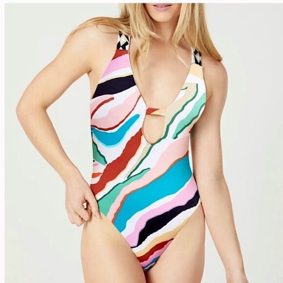 BCBG MaxAzria Zoey Plunge One piece bathing suit size 10 NWT - Picture 1 of 12